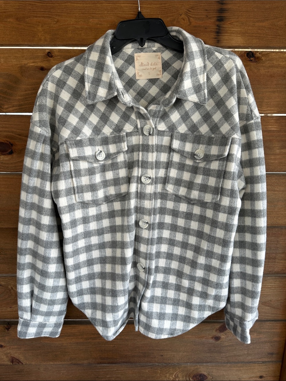 Altar’d  state gray, white checkered plaid button front jacket shacket small